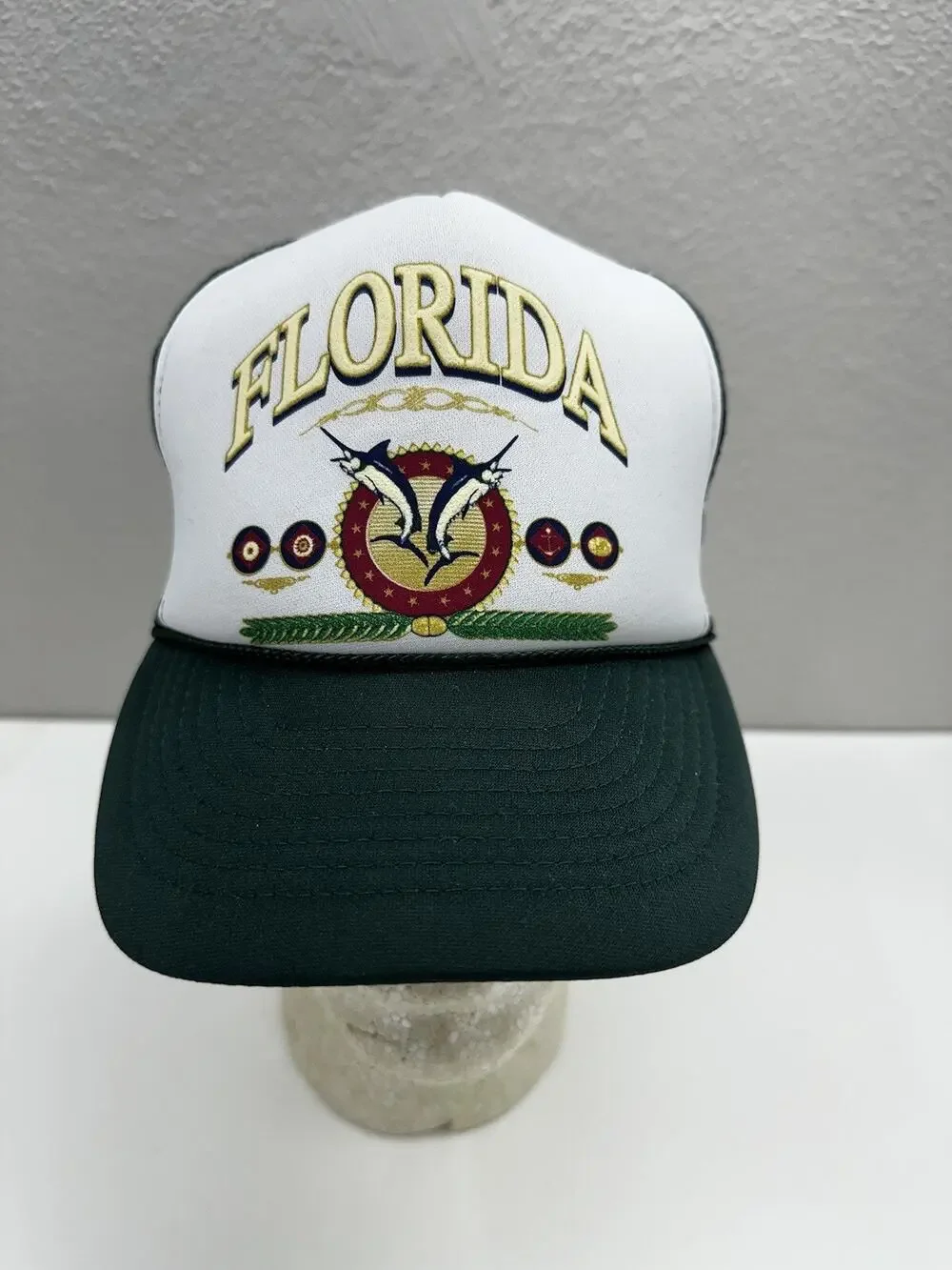 Mohrs Snapback Trucker Hat Florida Mesh Adjustable Rope Cap White Green Vintage